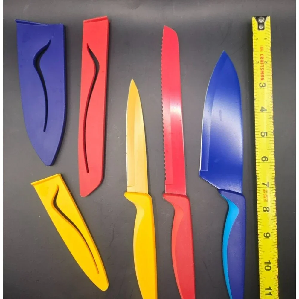 Kuhn Rikon Colori+ 3-Piece Knife Set with Sheaths – Chef, Bread & Paring Knives